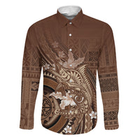 Samoa Tatau Marlin Family Matching Off Shoulder Maxi Dress and Hawaiian Shirt With Siapo Motifs Brown