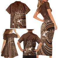 Samoa Tatau Marlin Family Matching Short Sleeve Bodycon Dress and Hawaiian Shirt With Siapo Motifs Brown