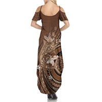 Samoa Tatau Marlin Family Matching Summer Maxi Dress and Hawaiian Shirt With Siapo Motifs Brown