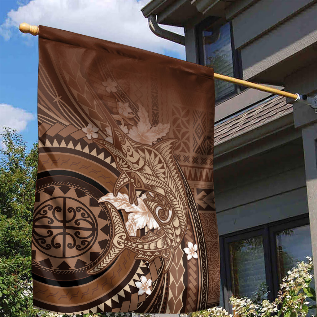 Samoa Tatau Marlin Garden Flag With Siapo Motifs Brown LT05 - Polynesian Pride