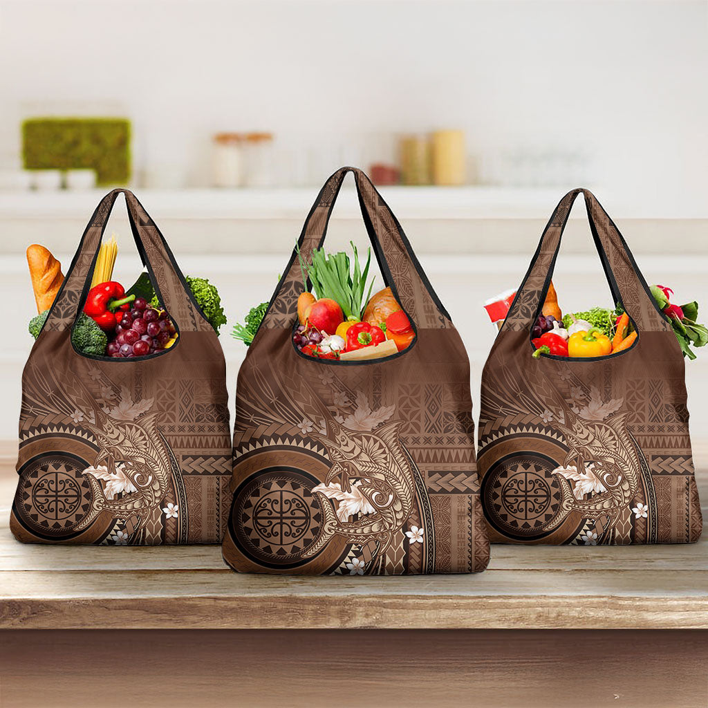 Samoa Tatau Marlin Grocery Bag With Siapo Motifs Brown LT05 3-pack One Size Brown - Polynesian Pride