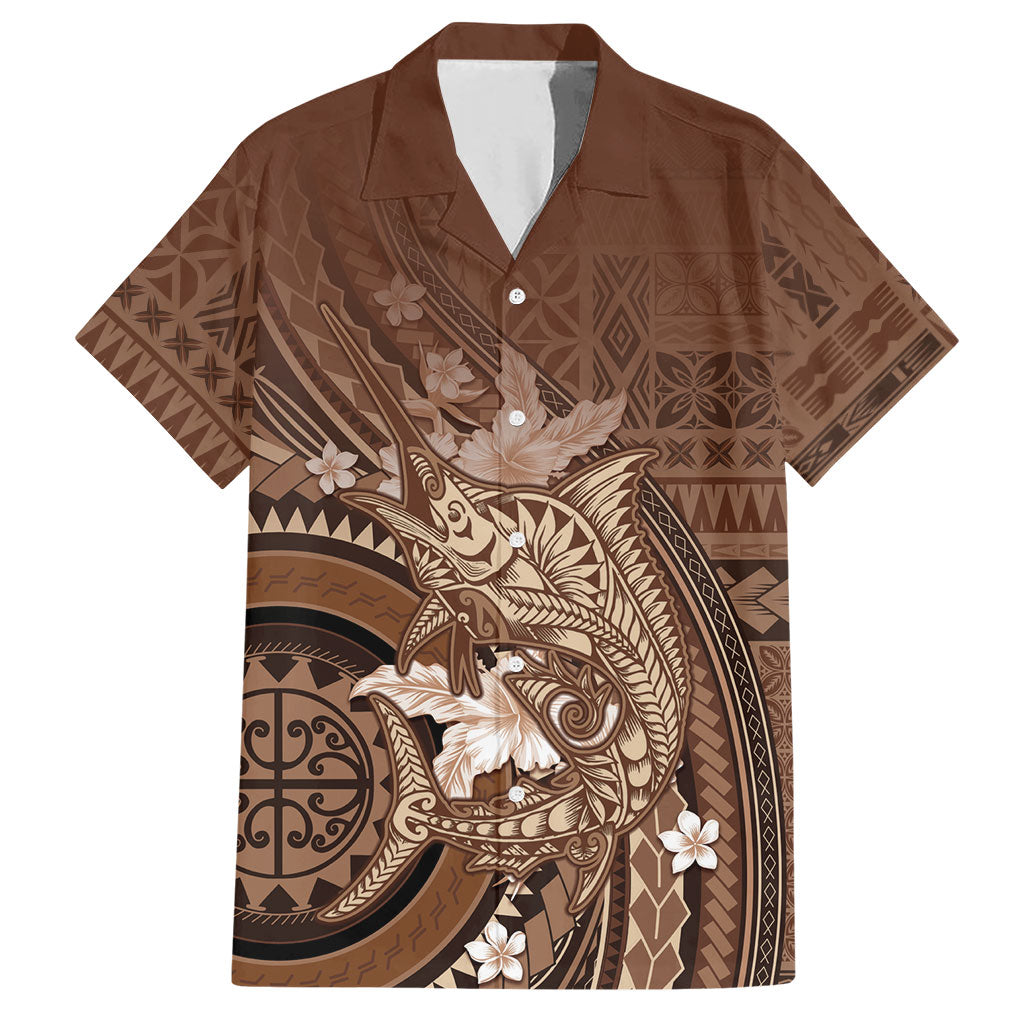 Samoa Tatau Marlin Hawaiian Shirt With Siapo Motifs Brown LT05 Brown - Polynesian Pride