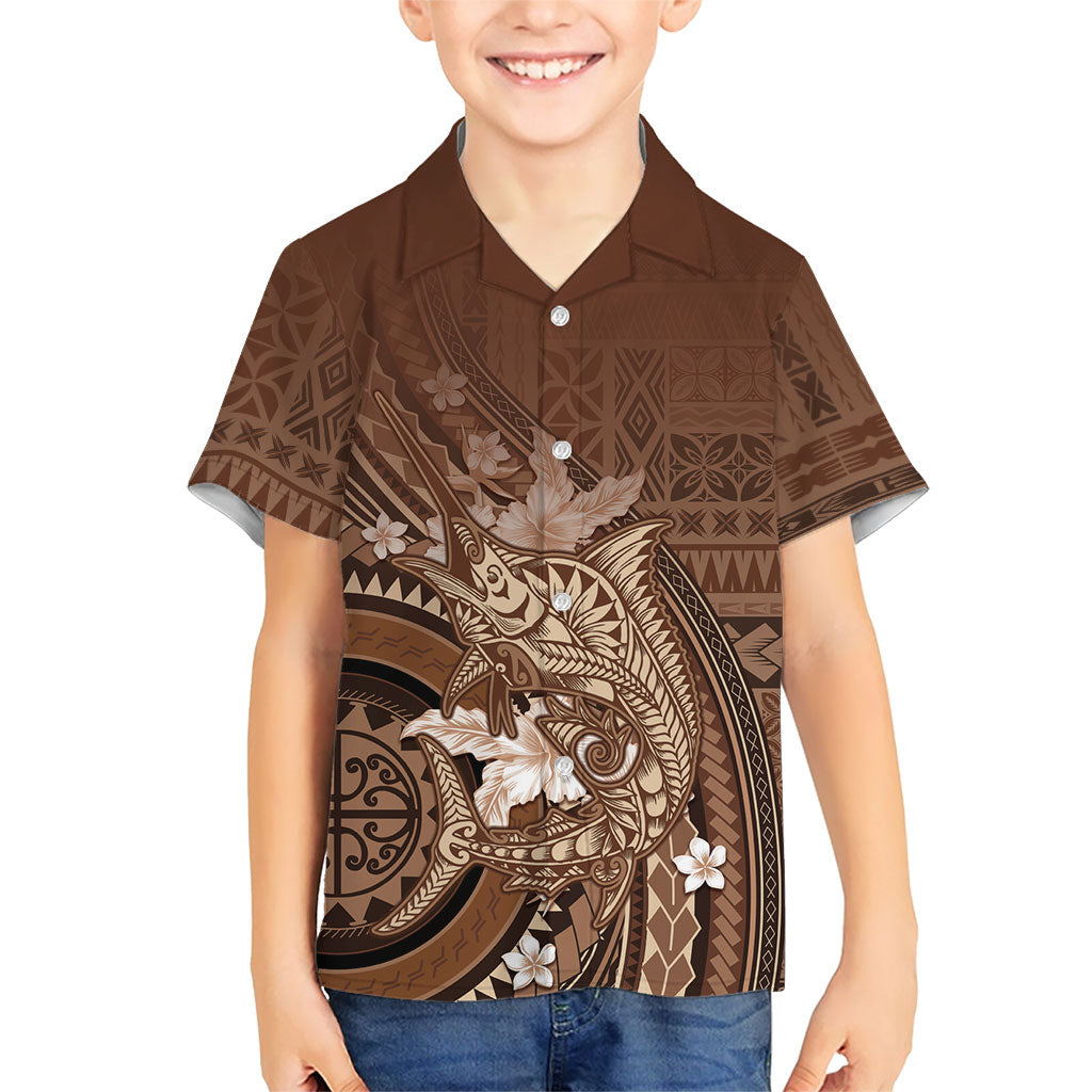 Samoa Tatau Marlin Hawaiian Shirt With Siapo Motifs Brown LT05 - Polynesian Pride