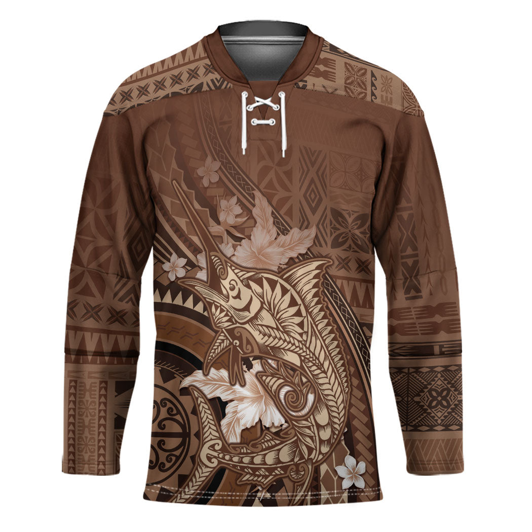 Samoa Tatau Marlin Hockey Jersey With Siapo Motifs Brown LT05 Unisex Brown - Polynesian Pride