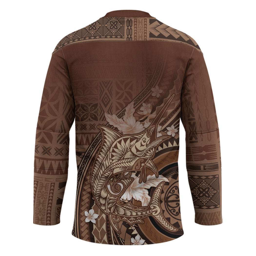 Samoa Tatau Marlin Hockey Jersey With Siapo Motifs Brown LT05 - Polynesian Pride