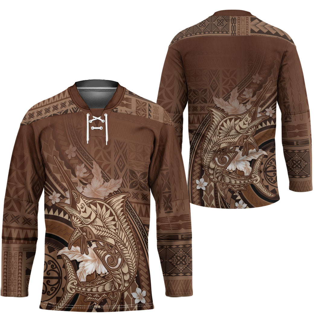 Samoa Tatau Marlin Hockey Jersey With Siapo Motifs Brown LT05 - Polynesian Pride