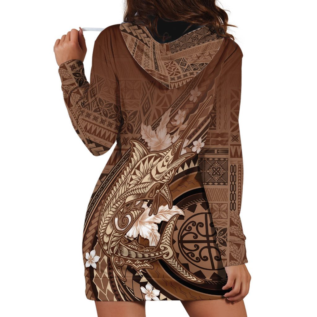 Samoa Tatau Marlin Hoodie Dress With Siapo Motifs Brown LT05 - Polynesian Pride