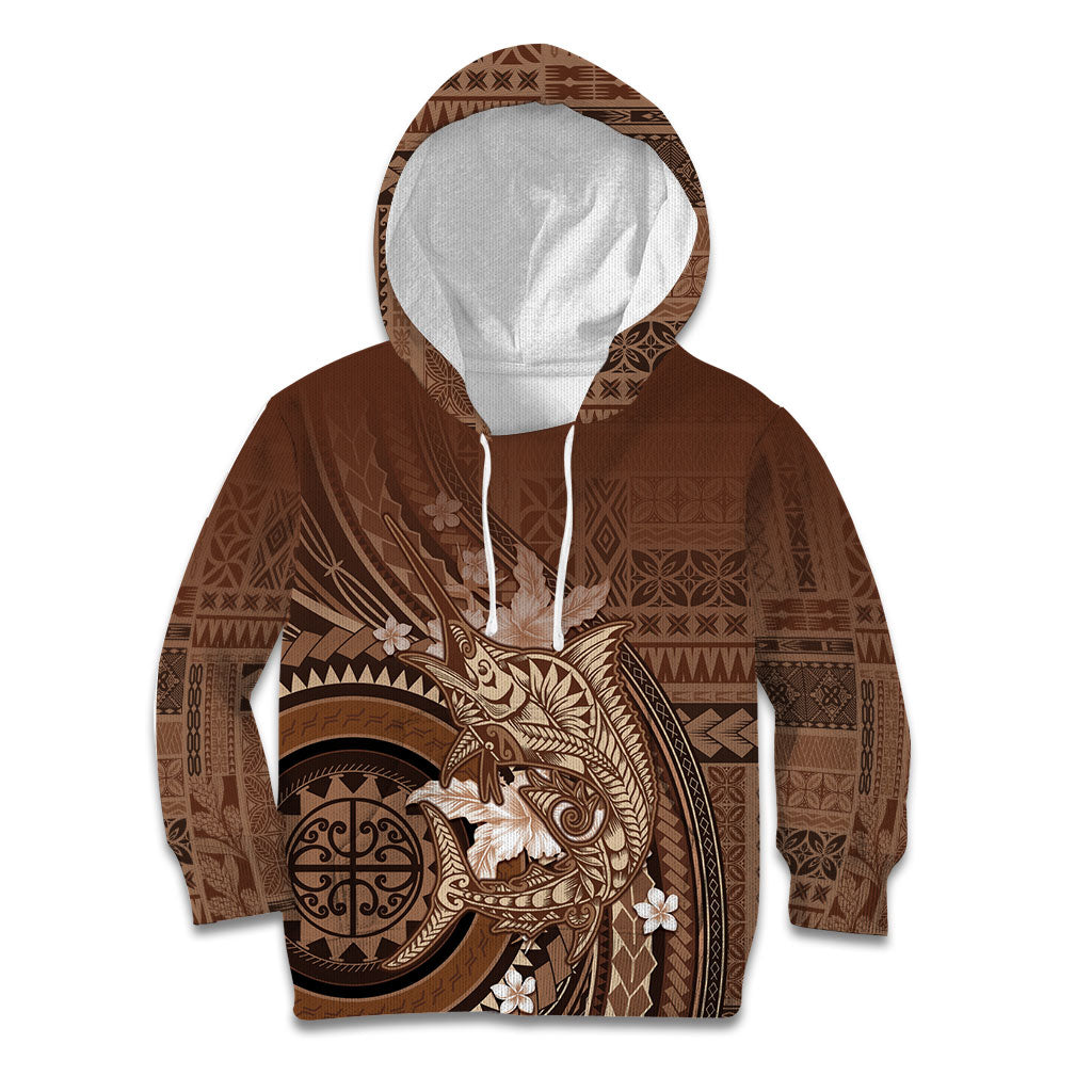 Samoa Tatau Marlin Kid Hoodie With Siapo Motifs Brown LT05 Hoodie Brown - Polynesian Pride