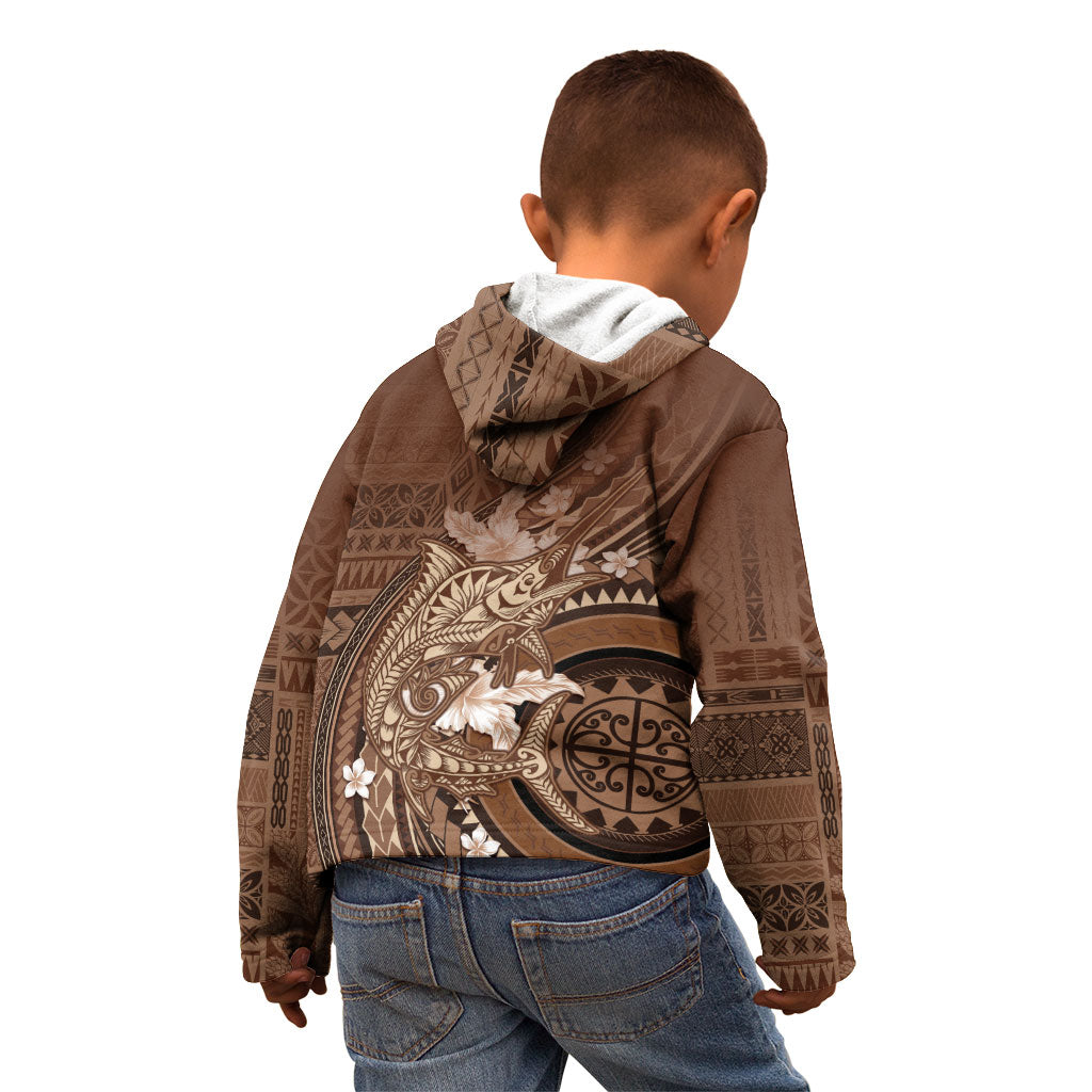 Samoa Tatau Marlin Kid Hoodie With Siapo Motifs Brown LT05 - Polynesian Pride
