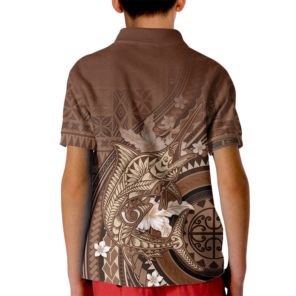 Samoa Tatau Marlin Kid Polo Shirt With Siapo Motifs Brown LT05 - Polynesian Pride