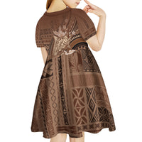 Samoa Tatau Marlin Kid Short Sleeve Dress With Siapo Motifs Brown LT05 - Polynesian Pride