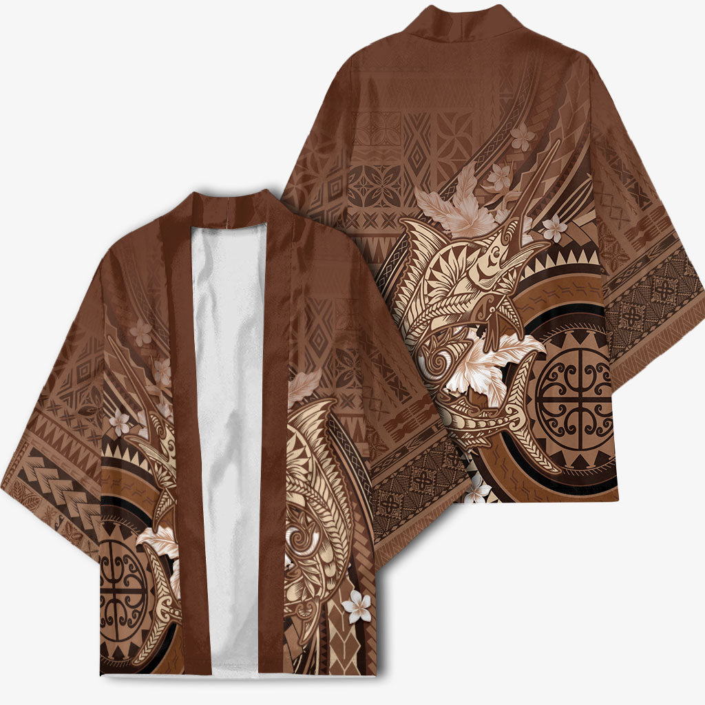 Samoa Tatau Marlin Kimono With Siapo Motifs Brown LT05 - Polynesian Pride