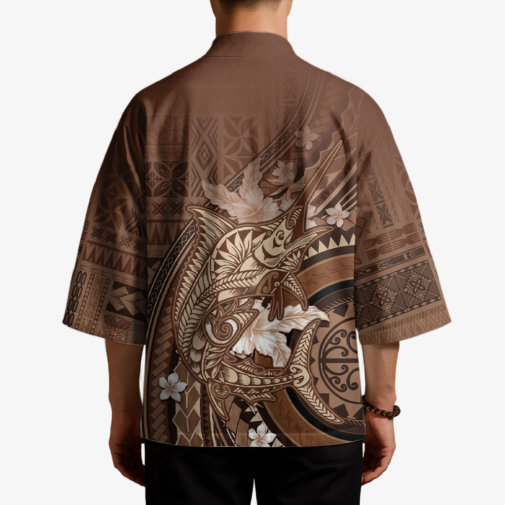 Samoa Tatau Marlin Kimono With Siapo Motifs Brown LT05 - Polynesian Pride