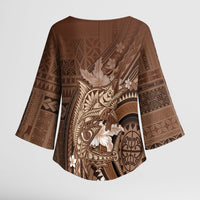 Samoa Tatau Marlin Kimono Sleeve Blouse With Siapo Motifs Brown LT05 - Polynesian Pride