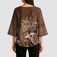 Samoa Tatau Marlin Kimono Sleeve Blouse With Siapo Motifs Brown LT05 - Polynesian Pride
