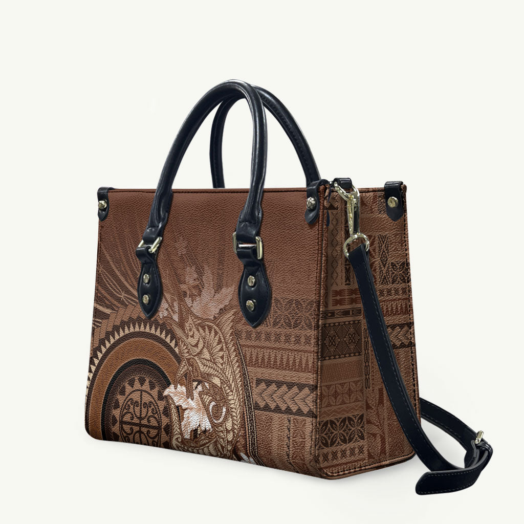 Samoa Tatau Marlin Leather Bag With Siapo Motifs Brown LT05 Brown - Polynesian Pride