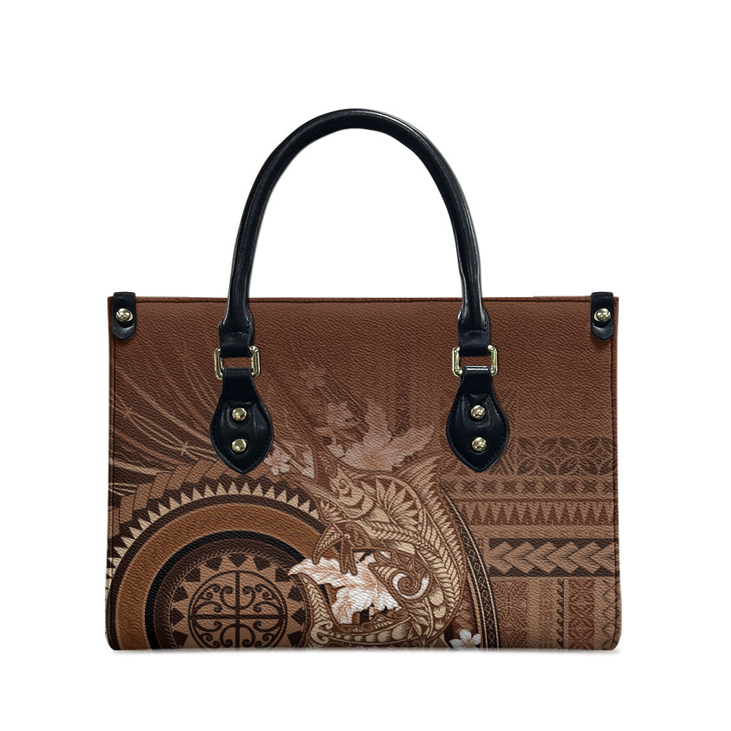 Samoa Tatau Marlin Leather Bag With Siapo Motifs Brown LT05 - Polynesian Pride