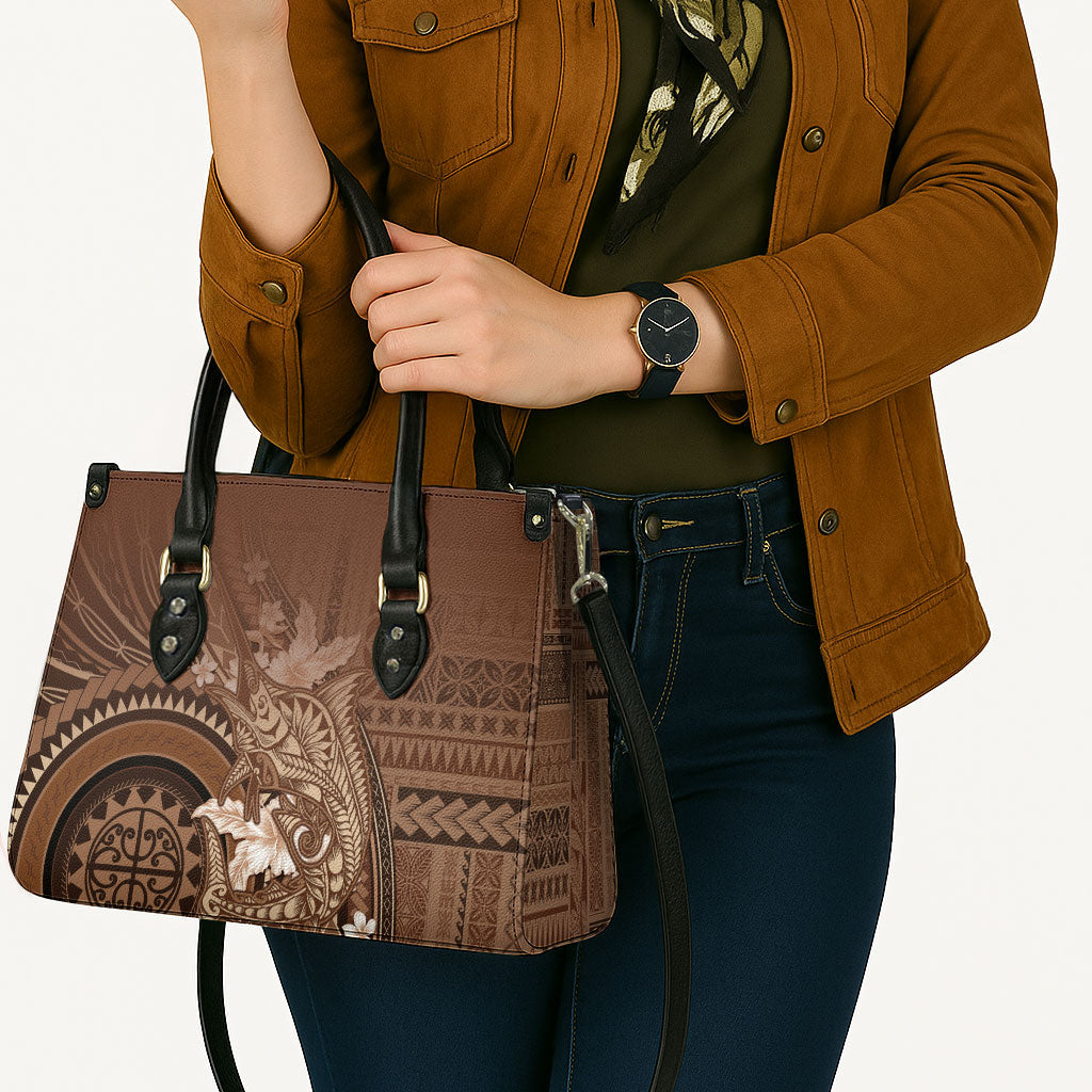 Samoa Tatau Marlin Leather Bag With Siapo Motifs Brown LT05 - Polynesian Pride