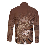 Samoa Tatau Marlin Long Sleeve Button Shirt With Siapo Motifs Brown LT05 - Polynesian Pride