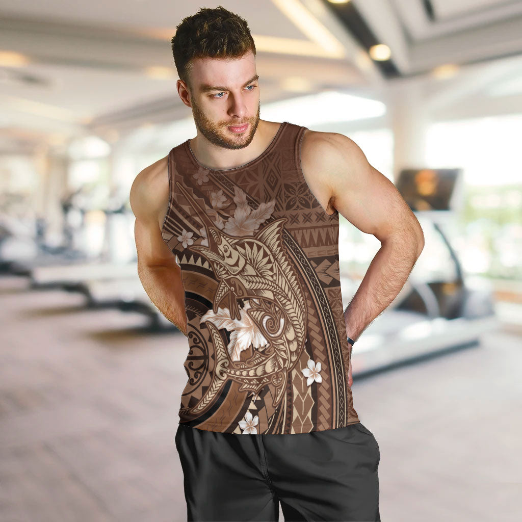 Samoa Tatau Marlin Men Tank Top With Siapo Motifs Brown LT05 Brown - Polynesian Pride