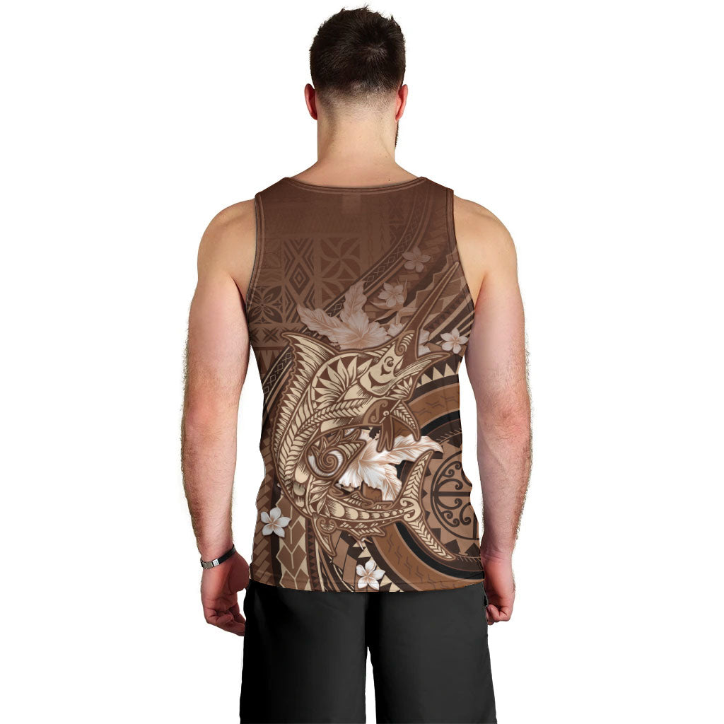 Samoa Tatau Marlin Men Tank Top With Siapo Motifs Brown LT05 - Polynesian Pride