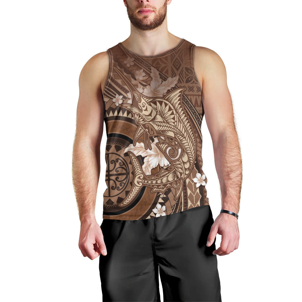 Samoa Tatau Marlin Men Tank Top With Siapo Motifs Brown LT05 - Polynesian Pride