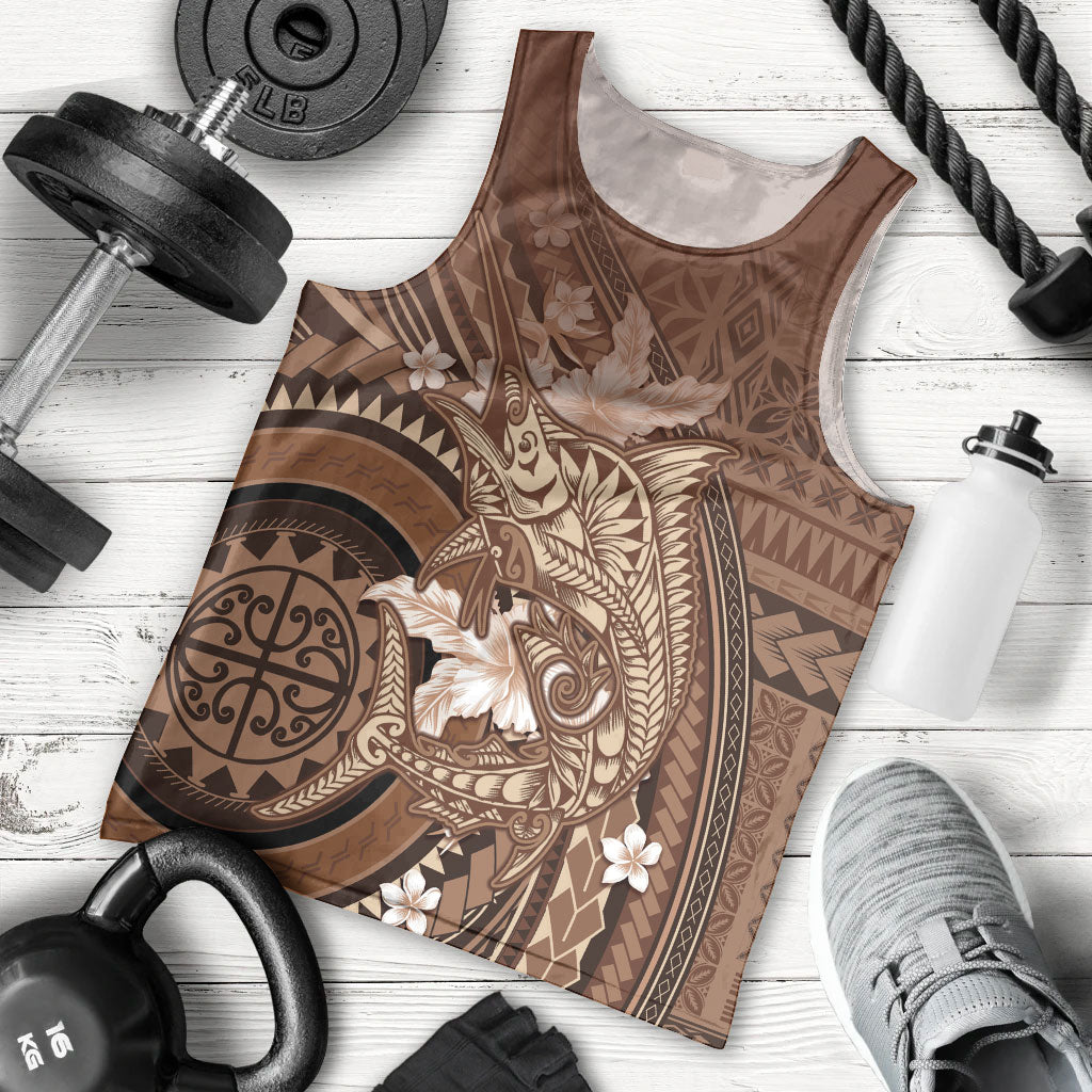 Samoa Tatau Marlin Men Tank Top With Siapo Motifs Brown LT05 - Polynesian Pride