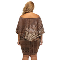 Samoa Tatau Marlin Off Shoulder Short Dress With Siapo Motifs Brown LT05 - Polynesian Pride