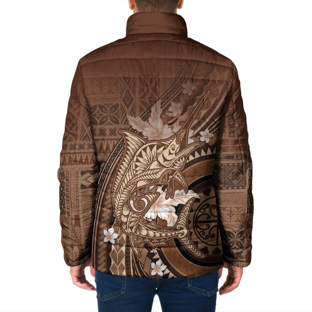 Samoa Tatau Marlin Padded Jacket With Siapo Motifs Brown LT05 - Polynesian Pride