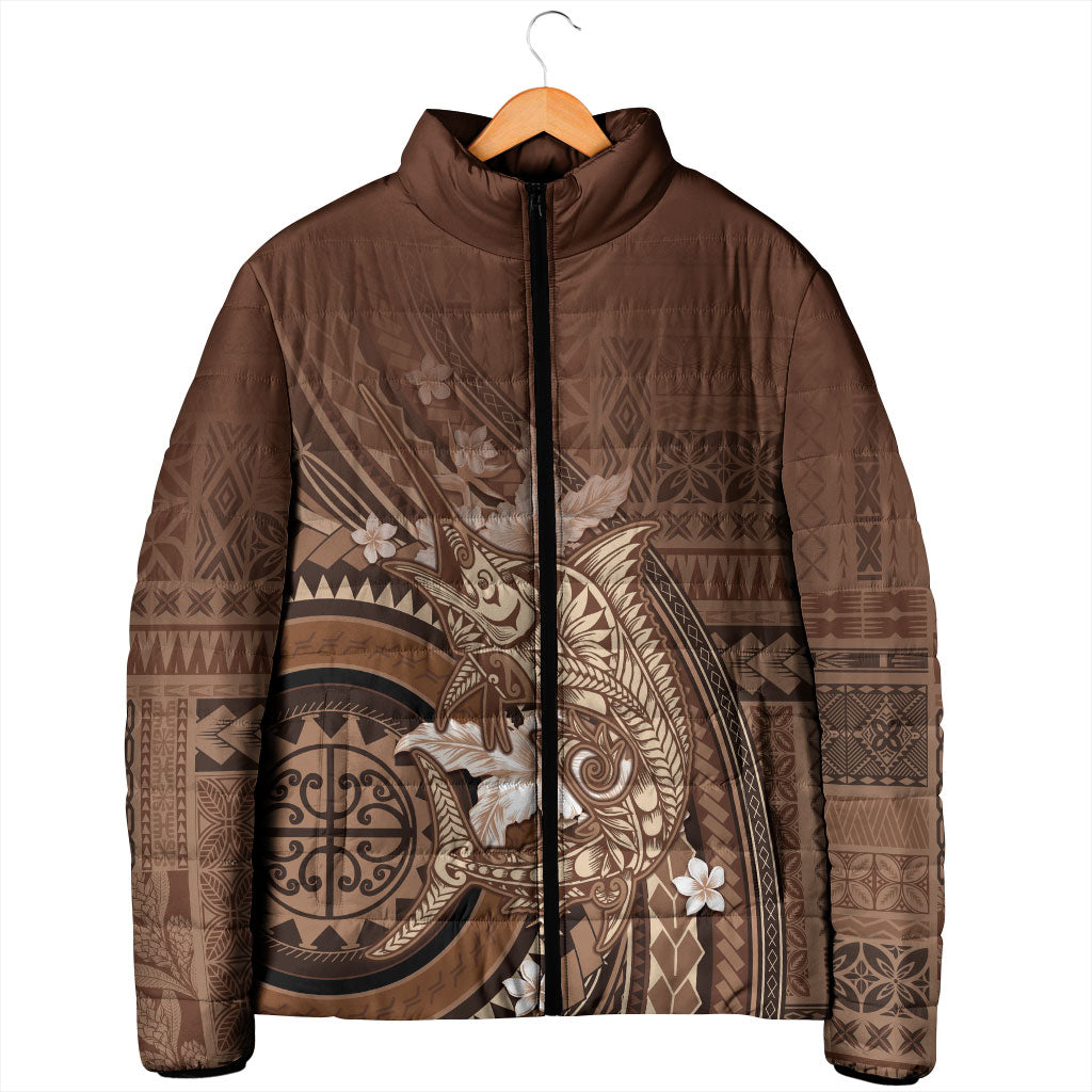 Samoa Tatau Marlin Padded Jacket With Siapo Motifs Brown LT05 - Polynesian Pride