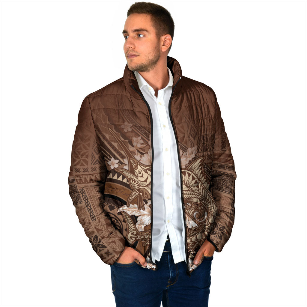 Samoa Tatau Marlin Padded Jacket With Siapo Motifs Brown LT05 - Polynesian Pride