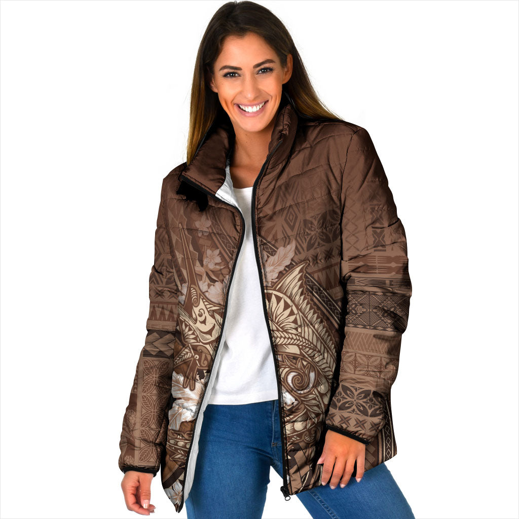Samoa Tatau Marlin Padded Jacket With Siapo Motifs Brown LT05 Women Brown - Polynesian Pride
