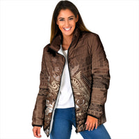 Samoa Tatau Marlin Padded Jacket With Siapo Motifs Brown LT05 Women Brown - Polynesian Pride