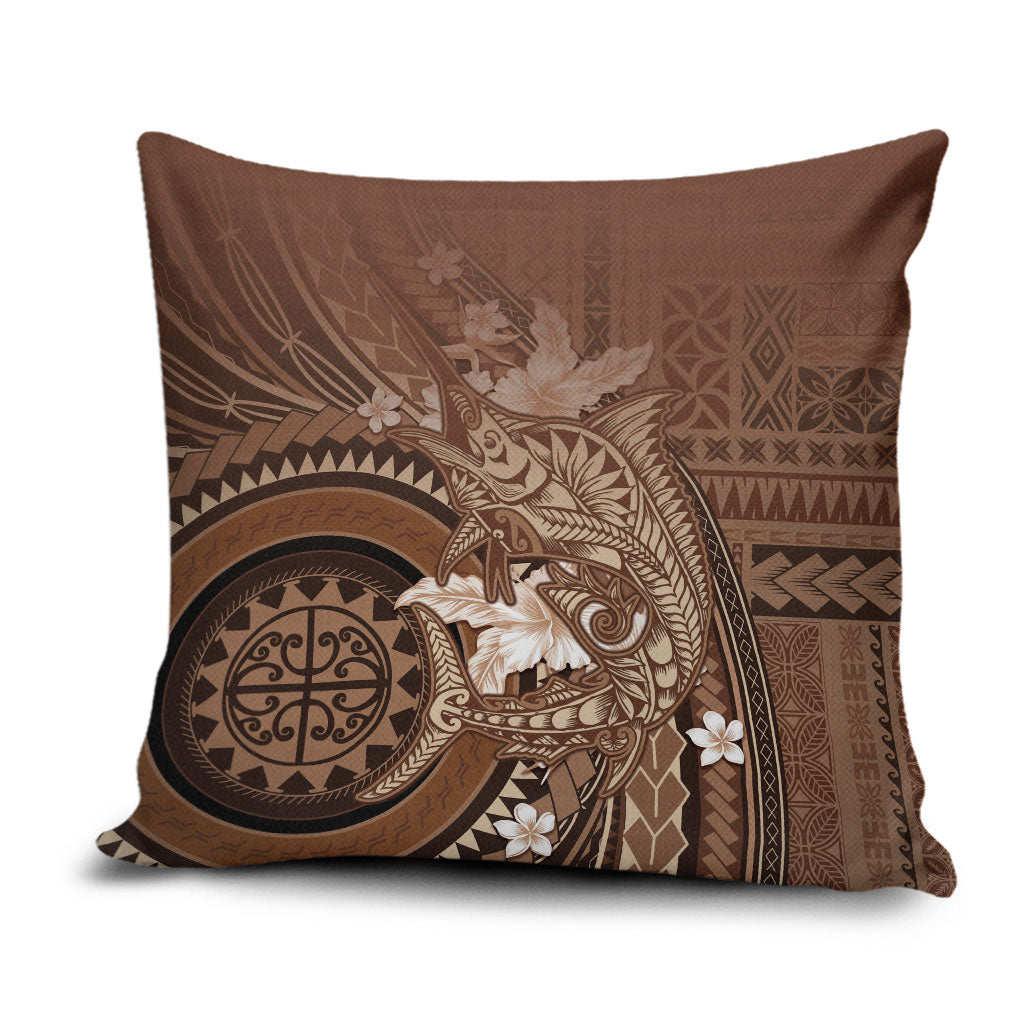 Samoa Tatau Marlin Pillow Cover With Siapo Motifs Brown LT05 Brown - Polynesian Pride