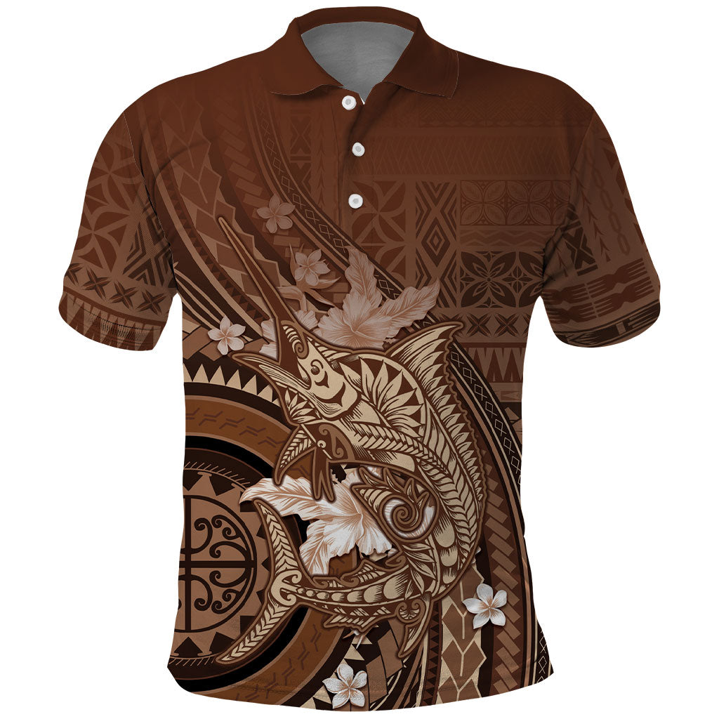 Samoa Tatau Marlin Polo Shirt With Siapo Motifs Brown LT05 Brown - Polynesian Pride