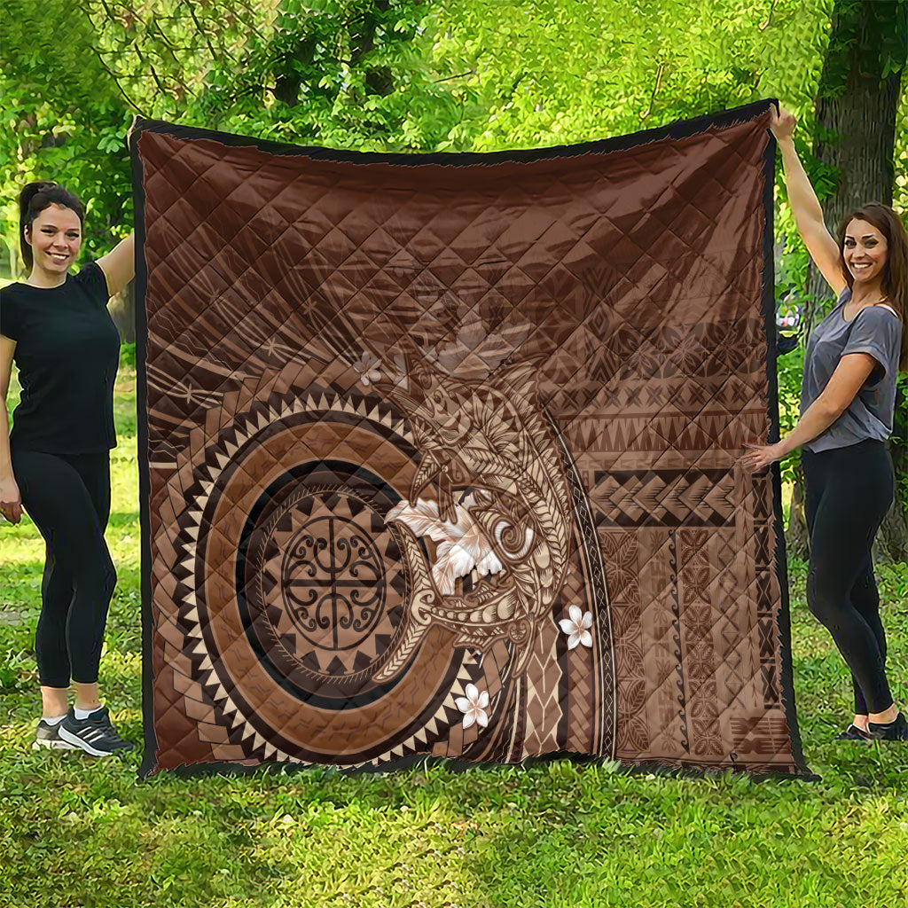 Samoa Tatau Marlin Quilt With Siapo Motifs Brown LT05 - Polynesian Pride