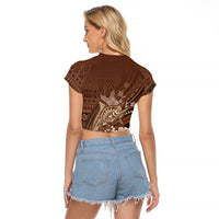 Samoa Tatau Marlin Raglan Cropped T Shirt With Siapo Motifs Brown