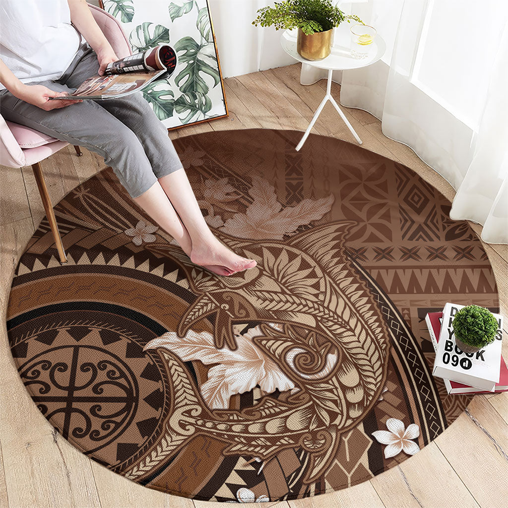 Samoa Tatau Marlin Round Carpet With Siapo Motifs Brown LT05 - Polynesian Pride