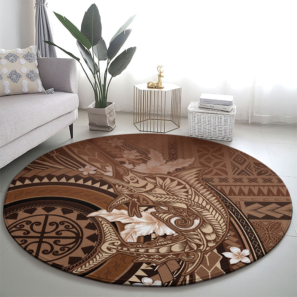 Samoa Tatau Marlin Round Carpet With Siapo Motifs Brown LT05 - Polynesian Pride