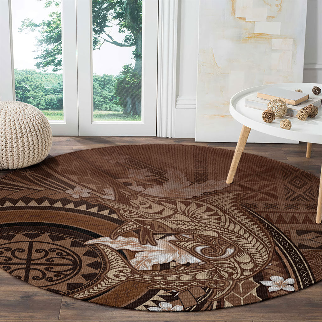 Samoa Tatau Marlin Round Carpet With Siapo Motifs Brown LT05 - Polynesian Pride