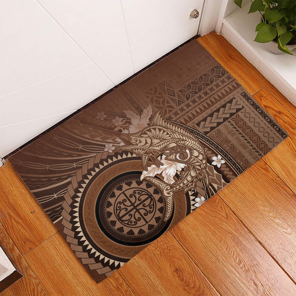 Samoa Tatau Marlin Rubber Doormat With Siapo Motifs Brown LT05 - Polynesian Pride