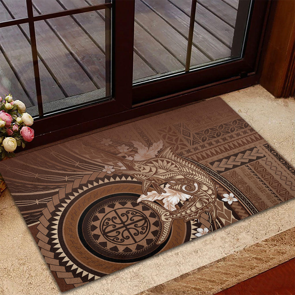 Samoa Tatau Marlin Rubber Doormat With Siapo Motifs Brown LT05 - Polynesian Pride