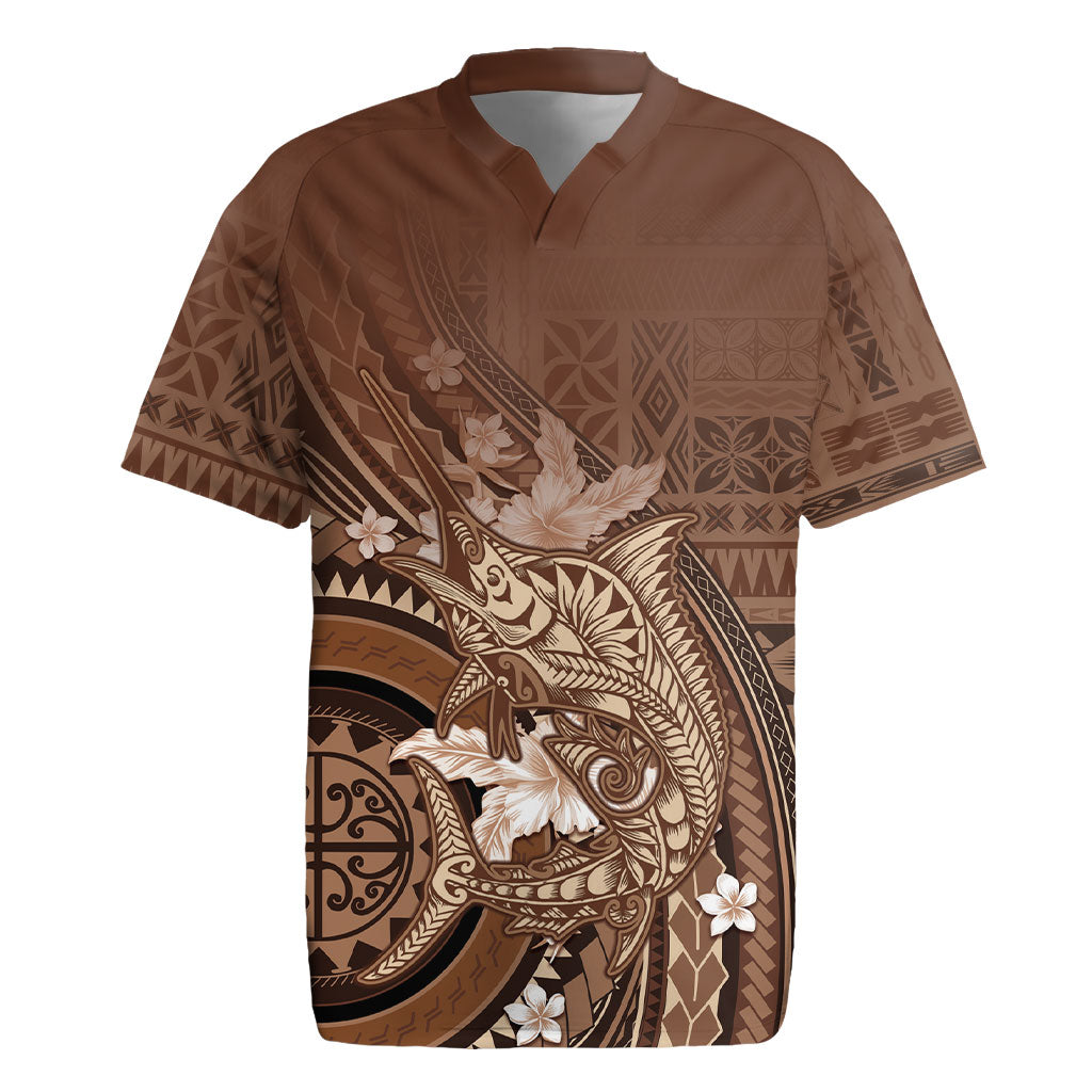 Samoa Tatau Marlin Rugby Jersey With Siapo Motifs Brown LT05 Brown - Polynesian Pride