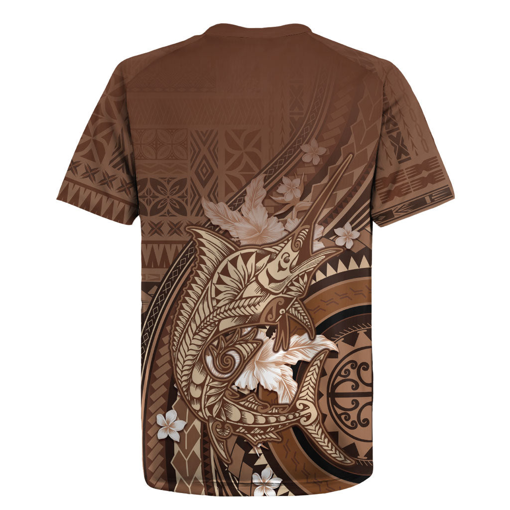 Samoa Tatau Marlin Rugby Jersey With Siapo Motifs Brown LT05 - Polynesian Pride