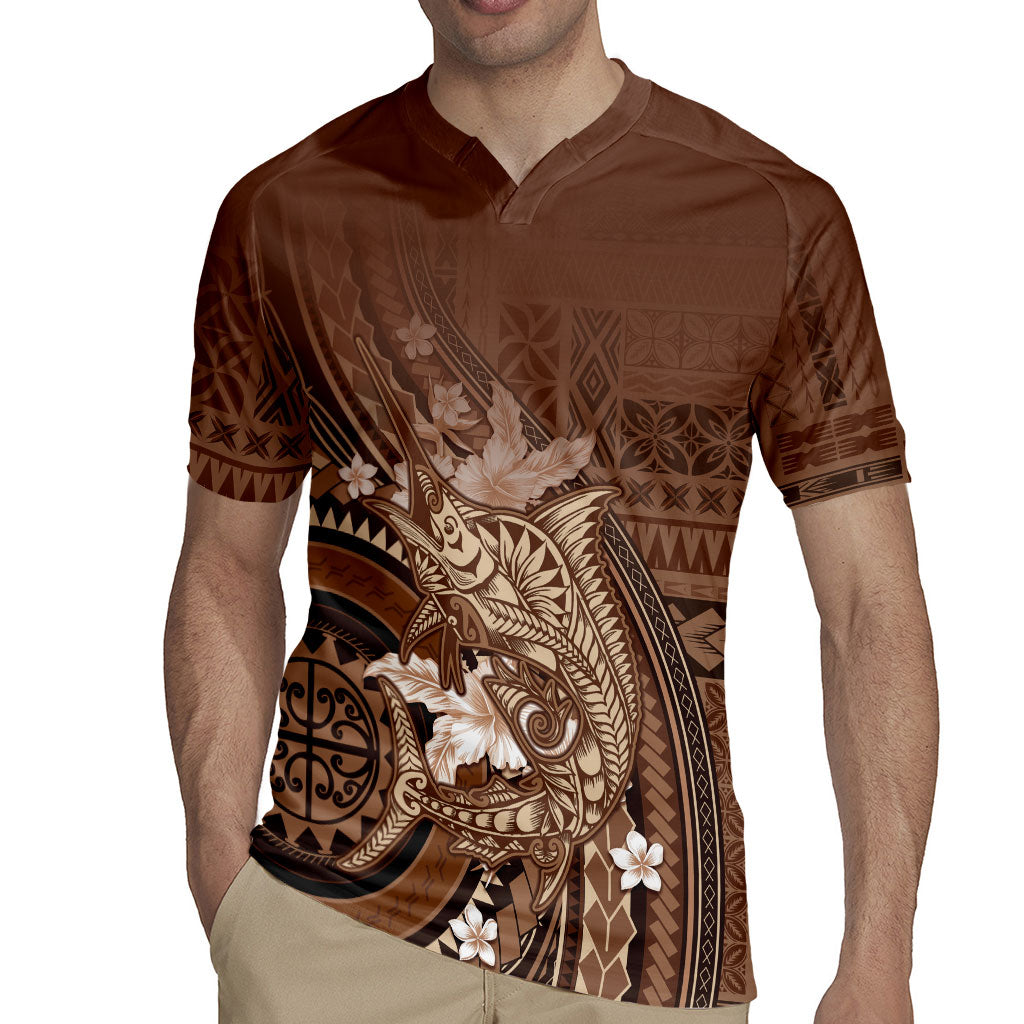 Samoa Tatau Marlin Rugby Jersey With Siapo Motifs Brown LT05 - Polynesian Pride