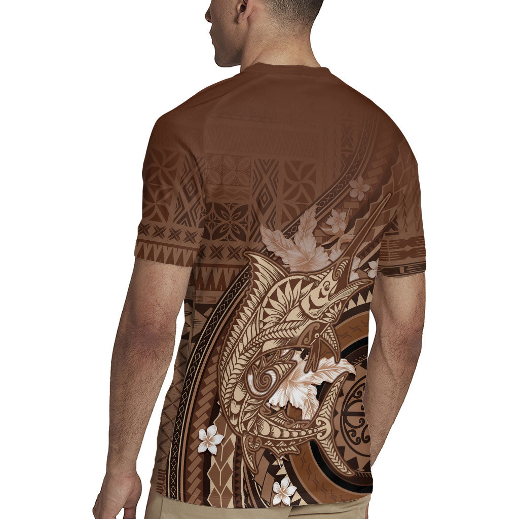 Samoa Tatau Marlin Rugby Jersey With Siapo Motifs Brown LT05 - Polynesian Pride
