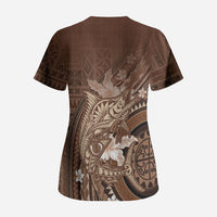 Samoa Tatau Marlin Scrub Top With Siapo Motifs Brown LT05 - Polynesian Pride