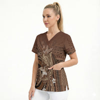 Samoa Tatau Marlin Scrub Top With Siapo Motifs Brown LT05 - Polynesian Pride