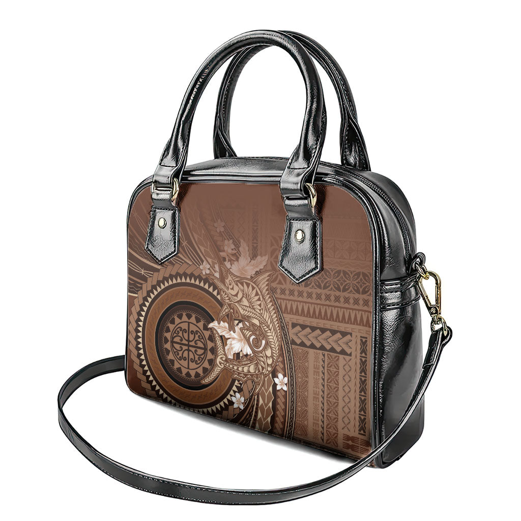 Samoa Tatau Marlin Shoulder Handbag With Siapo Motifs Brown LT05 - Polynesian Pride