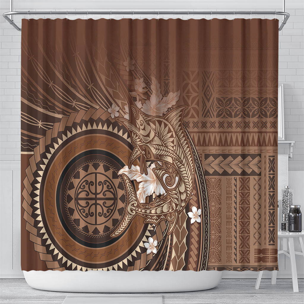 Samoa Tatau Marlin Shower Curtain With Siapo Motifs Brown LT05 - Polynesian Pride
